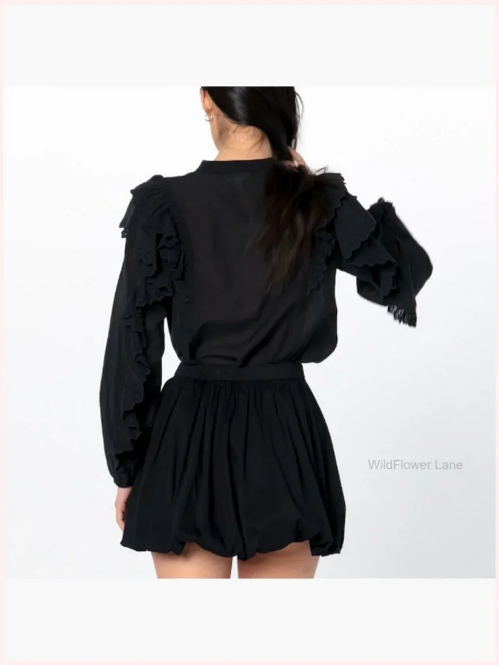 Dramatic Ruffle Sleeve Cotton Blouse - Loose Fit, Button Front - Picture 7 of 7